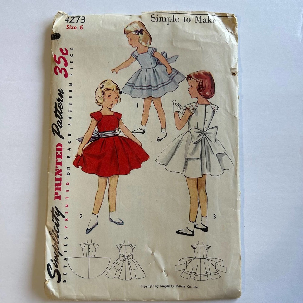 Simplicity Vintage 1950's Pattern #4273 Girls Dress Size 6